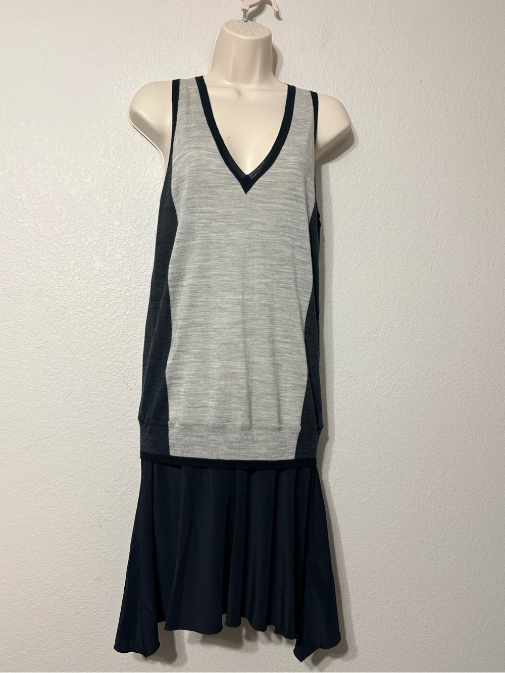 DIESEL Wool Lightweight Knit Tank Dress Silk Skirt Mixed
Media Gray Black V-Neck